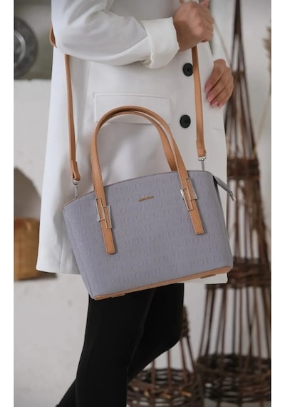 Kadın Orijinal Just Polo 5 Bölmeli Şık El & Omuz Çantası Ve Cüzdanı Shoulder Bag 26 X 24 Gri