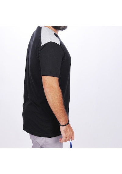 V Yaka Omuz Garnili Tshirt Siyah-gri