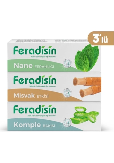 Doğal Ve Helal Florürsüz Beyazlatıcı Üçlü Dişmacunu Seti - Misvak - Nane - Aloevera