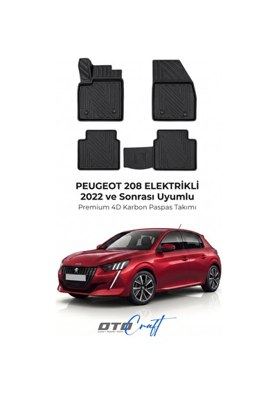 Otocraft Peugeot 208 Ev 2022+ Araca Özel 4d Karbon Oto Paspas Havuzlu Tam Set