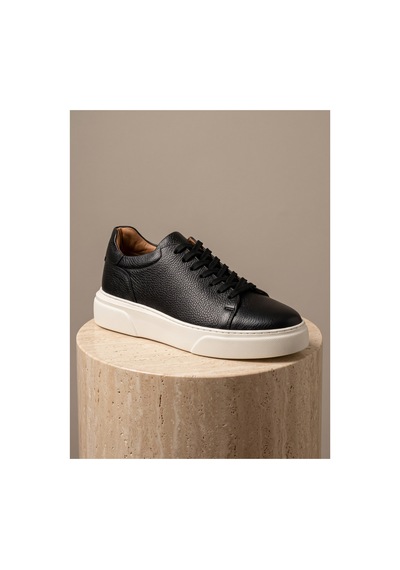 Bafaş Ayakkabı 911819 Siyah-beyaz Hakiki Dana Derisi Platform Tabanlı Erkek Sneaker Siyah - Beyaz