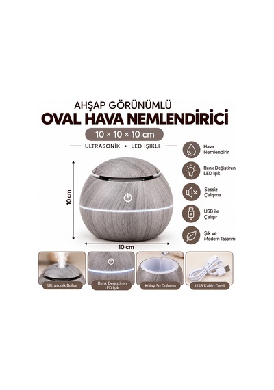 Ahşap Görünümlü Ultrasonik Hava Nemlendirici Aroma Difüzör Led Işıklı Usb Oval Beyaz-şarjlı Beyaz Ahşap Görünümlü Ultrasonik Hava Nemlendirici Aroma Difüzör Led Işıklı Usb Oval Beyaz-şarjlı Beyaz