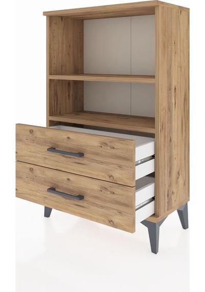 Arges Komodin 2 Raflı 2 Çekmeceli 60x30x96 Çam-çam Çam