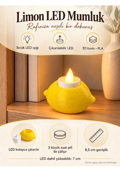 Limon Tasarımlı Tealight Mumluk 3d Baskı Dekoratif Tealight Mumluk Sarı