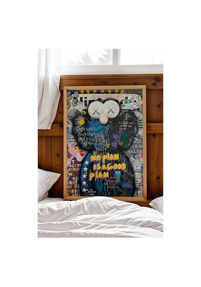 No Plan Is A Good Plan Çerçeveli Tablo Kaws Bff Pink Panther Cafe Ve Konsept Mekan Dekoru Street Art