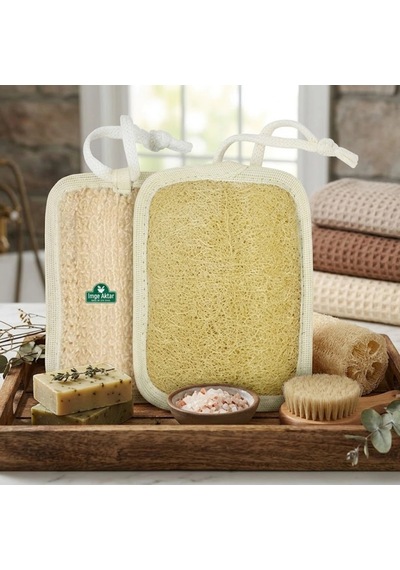 Doğal Kabak Lifli Kare Peeling Banyo Kesesi 13x16 Cm