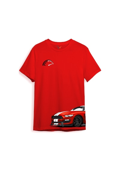 Araba Yan Detaylı Hız Limiti Baskılı Regular Fit %100 Pamuk Kırmızı T-shirt Kırmızı