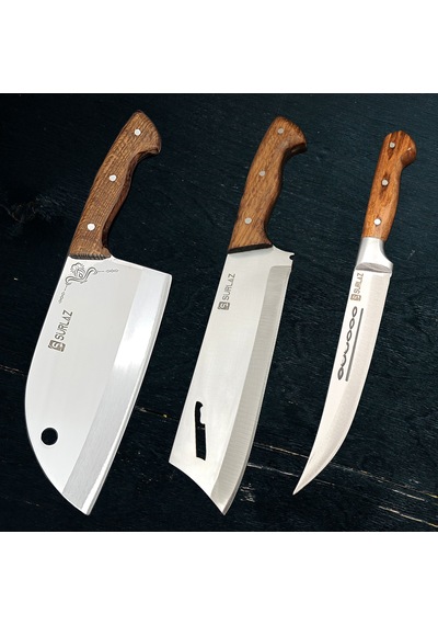 Sürlaz Kamp Mutfak Bıçak Seti 3 Parça Outdoor Bıçak Gümüş - Kahverengi