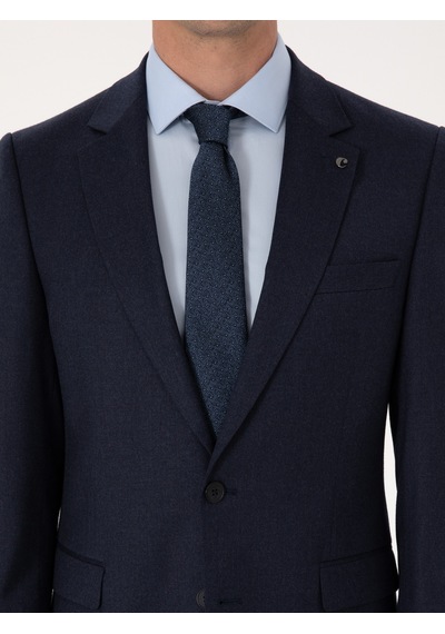Cacharel Lacivert Slim Fit Yün Karışımlı Mikro Desenli Klasik Ceket