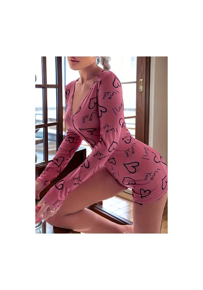 Gugus Kadın Düğmeli Kısa Şortlu/uzun Kollu Düğmeli Tulum Pembe