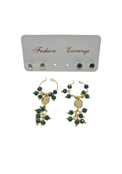 X-Lady Accessories 2226 Altın Renk Yeşil Boncuk Şık Sallantılı El İşi Kombin Küpe Çok Renkli
