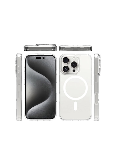 Vendas Apple Uyumlu iPhone 14 Pro Max Kılıf M-safe Şarj Özellikli Şeffaf Sert Pc Zore Embos Kapak + Hayalet Ekran Koruyucu Şeffaf