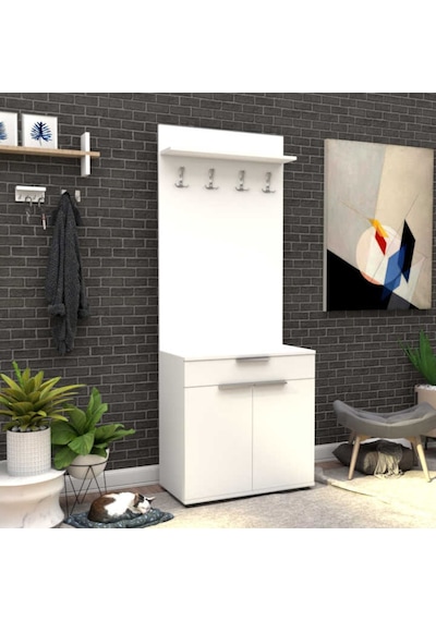 Adoremobilya Porto 2 Kapılı Çekmeceli Portmanto Ve Ayakkabı Dolabı-Beyaz