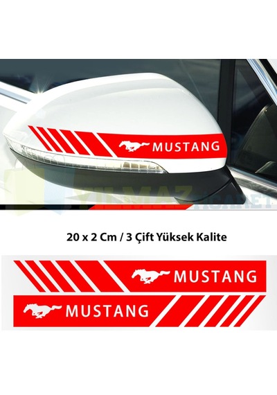 Mustang Logo Arma Yan Dikiz Ayna Kapağı Şerit Oto Sticker Etiket 20 X 2 Cm
