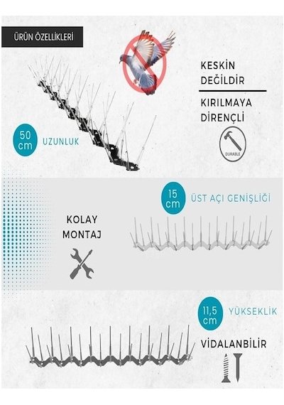 5 Adet Tekinoğlu Plastik Kuşkonmaz Şeffaf Diken 2,5 Metre Kuş Bariyeri, Tüylenme Önleyici Kuşsavar
