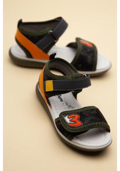 Şirinbebe Ortopedik Erkek Çocuk Sandalet Haki Önü Cırtlı Baskılı-4766