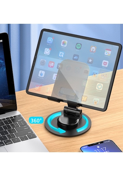 Telefon & Tablet Tutucu Taşınabilir Katlanır Stand 360 Dönen, Karbon Çelik Tasarım Çizilmez Silikon