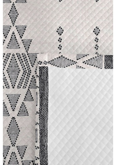 Bohem Geometrik Beyaz Tek Kişilik Pike Takımı - Etnik Antrasit 160x220 Cm Kapitone Yatak Örtüsü Melez Halı Derinliği