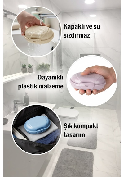 Seyahat Tipi Kapaklı Katı Sabunluk Taşınabilir Sabun Kutusu Pratik Saklama Kabı 12,5 cm