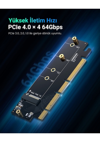 Ugreen Pcıe 4.0 X4 X8 X16 Uyumlu 64gbps Nvme M.2 Ssd Dönüştürücü Adaptör, 30715
