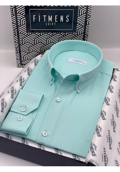 Slim Fit Uzun Kol Pamuklu Hediye Kutulu Kolay Ütülenebilir Erkek Gömlek Fs-002225 - Mint-2661