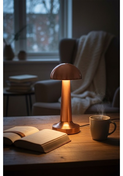 Rose Gold Dokunmatik Mantar Masa Lambası Şarjlı Led Gece Lambası Retro Dekoratif Başucu Lambası Gold