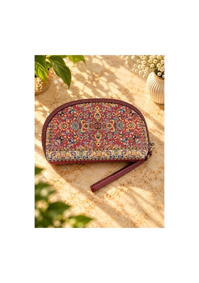 Badufa Home Desenli Fermuarlı Çok Amaçlı 3 Boy Mini Çanta -simli Bordo Bordo