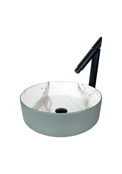 Faralya 40 Cm Mat Gri Calacatta Tezgah Üstü Çanak Lavabo Renkli
