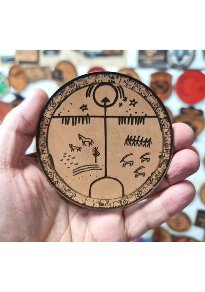 Tengri Gök Tanrı - Deri Peç - Arma - Türk Mitolojisi - Leather Patch Bej