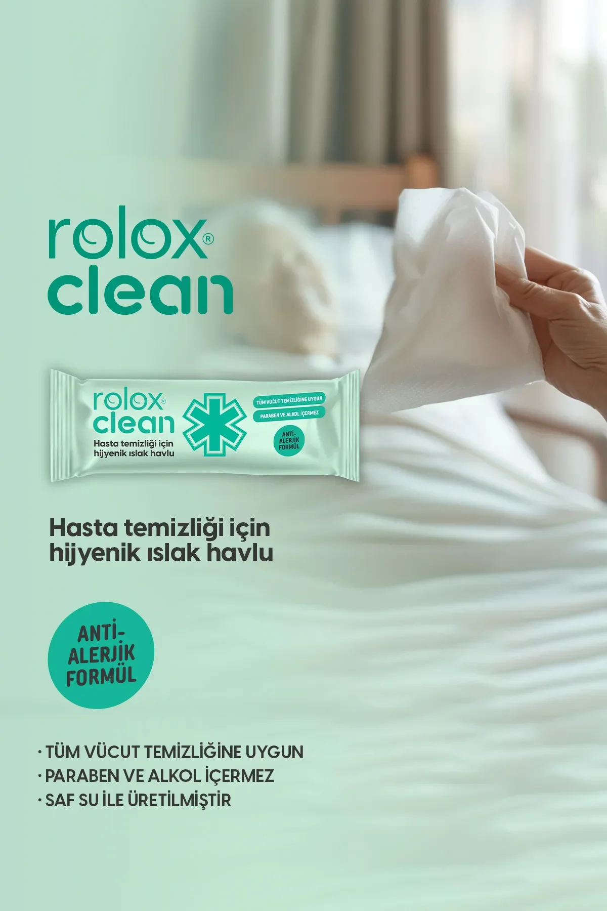Rolox Clean - 50 Paket Hasta Temizliği Için Hijyenik Islak Havlu