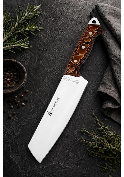 Sürmene Serisi Santoku Mutfak Şef Bıçağı Kahve Verzalit Sap Et Ekmek Sebze Salata Şef Bıçak Hds-130 Kahverengi
