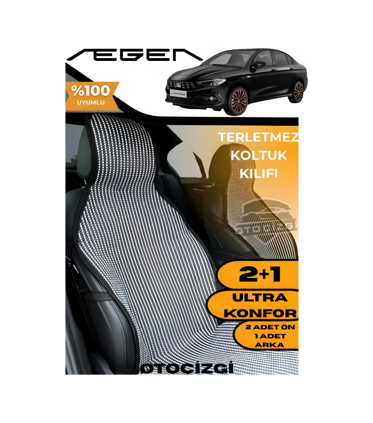 Fiat Egea Uyumlu Siyah Kilim Tipi Terletmez Koltuk Kılıfı 2+1 Ultra Konfor Seti