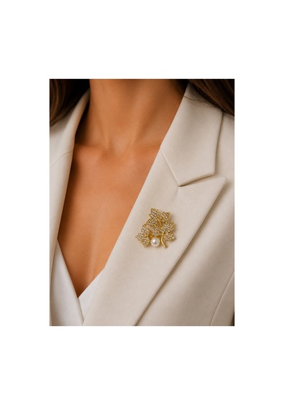Brooch İncili Figürlü Zarif Yaka İğnesi & Aksesuar Koleksiyonu Bej