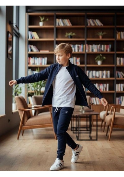 Zekids Erkek Çocuk T-shirt Kapüşonlu Hırkalı Üçlü Eşofman Takım-16355 Lacivert