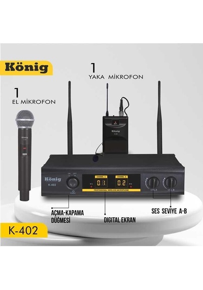 König K-402 El + Yaka 16 Kanal Uhf Telsiz Kablosuz Mikrofon