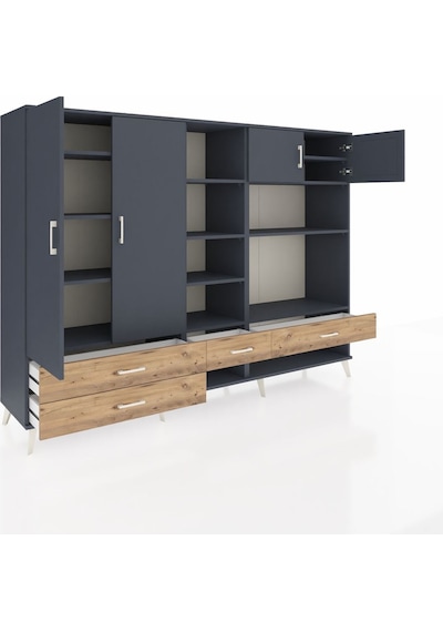 Hyperion Dolap 12 Raflı 4 Çekmeceli 4 Kapaklı 220x44x163 Antrasit Antrasit-antrasit/çam Hyperion Dolap 12 Raflı 4 Çekmeceli 4 Kapaklı 220x44x163 Antrasit Antrasit-antrasit/çam