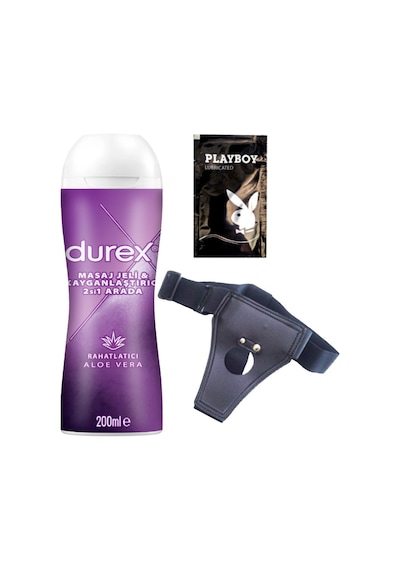 Durex Aloe Vera 2'si 1 Arada Masaj & Kayganlaştırıcılı Jel + Siyah Deri Strap-on Kemeri + Hediye