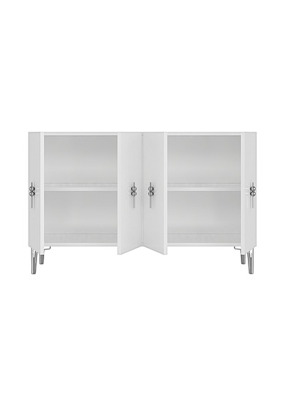 Ka1217bs Salkım120 Konsol, Kahve Köşesi Ve Tv Sehpası, Çok Amaçlı Dolap Beyaz-sılver 120cm