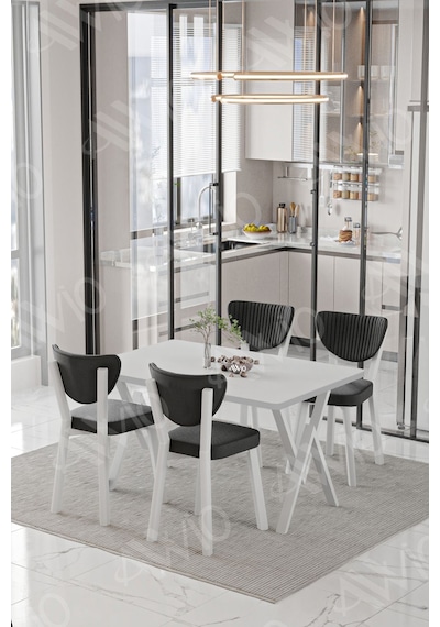 Avvio Beyaz Elma Sandalye 80x120 Yemek Masası Mutfak Masası 4 Kişilik Masa Sandalye Takımı Beyaz