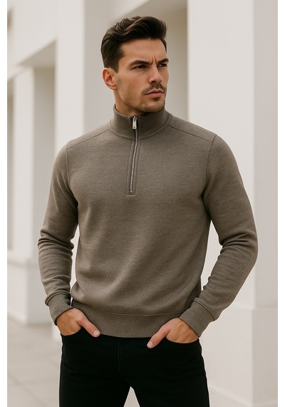 Rich Erkek Bej Yarım Fermuarlı Sweatshirt Bej