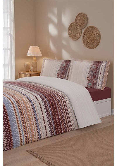 Nevresim Takımı Ranforce Tek Kişilik Bordo Reef Stripe