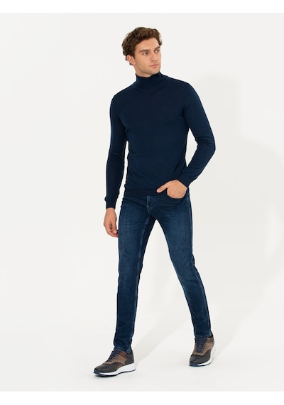 Cacharel Lacivert Slim Fit Balıkçı Yaka Basic Triko Kazak