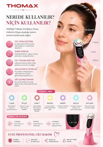 Yüz Sıkılaştırma Cihazı Kırışıklık Leke Giderme Ultrasonik Cilt Temizliği Peeling Cilt Bakım 7 Mod
