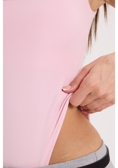Tudors Kadın Slim Fit Dar Kesim Askılı Kare Yaka Sırtı Açık Sandy Kumaş Çıtçıtlı Pembe Body-51252