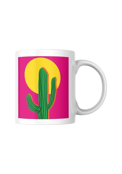Kaktüs Baskılı Kupa Bardak Hediyelik Çay Kahve Kupası Coffee Mug Beyaz - Çok Renkli