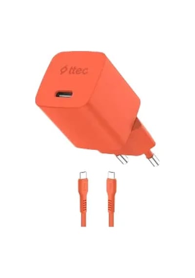 Ttec Smartcharger Gan 45W Avs PD Seyahat Hızlı Şarj Aleti + USB-C - USB-C 3A 120 CM Kablo Neon Turuncu
