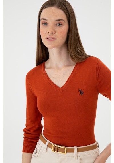 U.S. Polo Assn. Kadın Kiremit V Yaka Basic Kazak 50313590-VR031