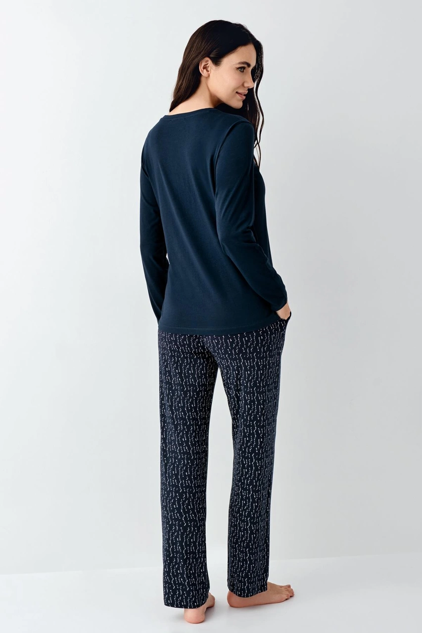 Arnetta Make Me Happy Kadın Modal Pamuklu Rahat Uzun Kollu Pijama Takım lacivert