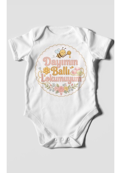 Morivokids Dayımın Ballı Lokumuyum Kısa Kollu Bebek Body %100 Pamuk Beyaz