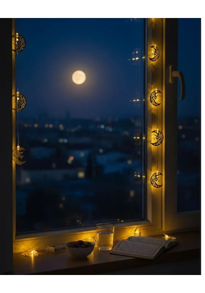 Gold Renk Metal Minareli Hilal Led Işık Pilli Ramazan Süsü Diğer